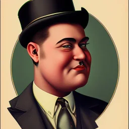 A 1930s Italian-American businessman in his 20s with a bowler hat and a tattered suit. He is obese and has a sad expression on his face. He is facing the screen.