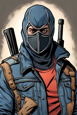Very High Quality Comic Book Portrait of a Masked Vigilante in a Denim Jacket