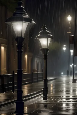 shower faucet as street lamps. Rainy street.