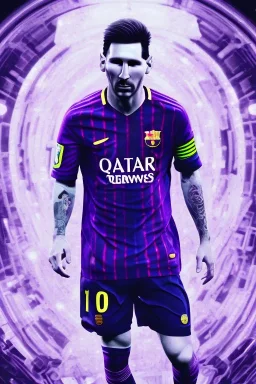 lionel messi cyberpunk, purple tones, high lighting