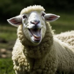 a sheep is laughting