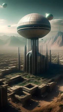 sci fi planet, busy city, modern Iranian