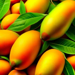 A background with colors of mango and its leaves and some light orange