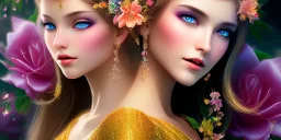 bright fairy, beautiful portrait, flowery landscape