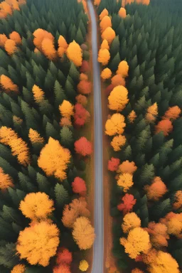 Photo taken by an iphone DJI Mini 4 pro drone. It´s a 15 degree angle down and we can see a canadian forrest during autumn.