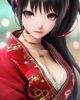 Detailed cute happy anime Kunoichi Christmas girl, Christmas colours, intricate details, full body portrait, keep head in frame, slight smile, black Japanese motif, concept art, highly detailed, digital painting, concept art, sharp focus, illustration, art by Yoji Shinkawa, WLOP and greg rutkowski and alphonse mucha and artgerm and yanjun Chen and Junji ito and Makoto Shinkai, HDR, octane render