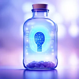 A digital message in a glass bottle. The message is the creation of artificial intelligence.