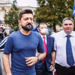 Volodymyr Zelensky WITH A BEARD wearing hot pants