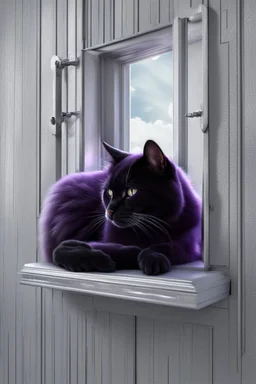 photo from An (black-purple cat) napping in a silver-white moonlights in windows, hyper-realistic, detailed, hypermaximalist, octane render, high textures, ultra realism, photorealistic, perfect symmetry, stunning