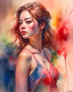 draw female figure in watercolor and oil painting style