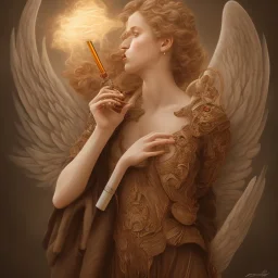 A beautiful angel smoking a pipe, a pipe made of beautiful walnut wood, high-resolution body parts and anatomy, painting with full HD quality, 4K, 8K, 16K, Mahshar's artwork