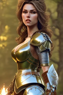 milf, brunet hair, knight armor, full body, forest, 8k resolution, high-quality, fine-detail, intricate, fantasy art, detailed matte, volumetric lighting, illustration, 3D