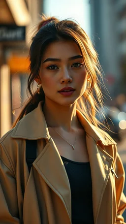 Create an ultra-realistic cinematic 8K fullbody of the person in this photo. Keep the face 100% identical — same facial features, skin texture, and expression. Style: fashion editorial, confident pose. Lighting: warm golden hour sunlight, soft rim light. Background: softly blurred urban bokeh. Camera look: shallow depth of field, film grain, cinematic color grade. Outfit: keep similar to the original or elevate slightly with premium casual style.