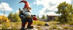 gnome hit man with rocket boots in suit in style of fallout 4