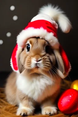 Rabbit mini lop with chrismast hat