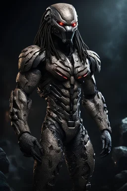 Predator in nanosuit, (stone skin cracked:1.4), hdr, (intricate details, hyperdetailed:1.16), whole body, piercing look, cinematic, intense, cinematic composition, cinematic lighting, color grading, focused, (dark background:1.1)