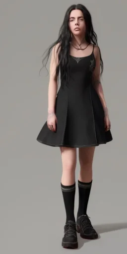 Billie Eilish, black dress, high detail