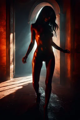 The female Shadow of Death. sexy. frightening. Horror. inside Panteon in Rome. fantasy art, the naked truth, Cinematic lighting, Volumetric lighting, Epic color composition, octane render