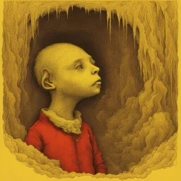 Fever Dream, in child's bedroom leering velveteen rabbit doll with fangs foaming at mouth, surreal sketch by John Kenn assisted by Zdzislaw Beksinski, sinister, creepy, complex color pen illustration, feverish surreal, artistic diffusion at borders, psychedelic yellow and red colors.