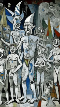 A gray bizarre carnival painted by Pablo Picasso
