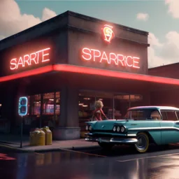 Ultra Realistic retro sci-fi afire Supermarket parking scene, 1960 year. blonde woman, sweet scarlet Johansson face, perfect iris, glow eyes, face makeup, tight latex coat; many panic people looking, Retro sci-fi style, soft color, highly detailed, unreal engine 5, ray tracing, RTX, lumen lighting, ultra detail, volumetric lighting, 3d, finely drawn, high definition, high resolution.