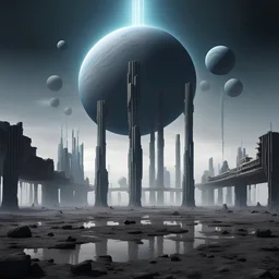 an anomalous planet with large abundant floating pillars and a bleak stony ground with a walmart supercenter floating breaking all time and space
