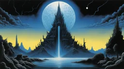 [ Hydrogenesis, 1979 in Heavy Metal Magazine Vol. 2, #10 by Philippe Caza] in the world of Darkness Has Many Doorways, where Hell is paved with good intentions, there exists a realm shrouded in mystery and fear. It is a place where the line between reality and fantasy blurs, where nightmares take form and darkness reigns supreme. a fortress of black stone and shadowy secrets: within its walls, the most powerful sorcerers and warlocks gather, their intentions as murky as the depths of the abyss.