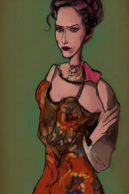 Portrait lady, full body shot, full-color long shot style of Rango