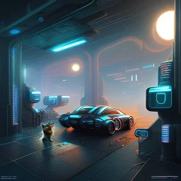 Cats shelter, cyberpunk