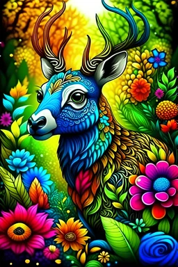 amazing animal, forest flower backwornd, colorful animal, adult book cover