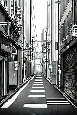 Tokyo alley, line arts, greyscale