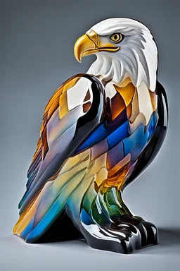 a multicolored, spectral, glass fragment, Bald Eagle cookie jar