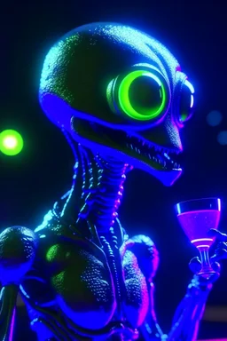 partying alien ,3d 4k octane render, smooth, sharp focus, highly detailed, unreal engine 5,