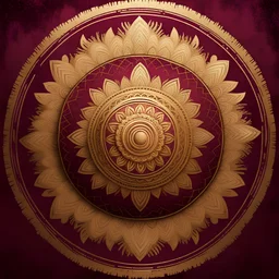 Hyper Realistic Grainy Grungy Metallic-Brush-Strokes-Mandala-Patterned-Golden Texture on Maroon Background