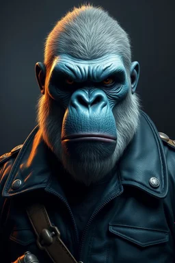King Kong Bald , Human Rogue trader Blue and black commandant Jacket full portrait