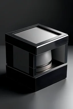 "Create a visually stunning image of a minimalist watch box, displaying a high-end timepiece with a sleek, modern design. The box should be placed on a reflective surface to enhance the overall composition."