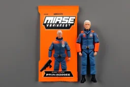 packaging label Mike pence g.i. joe toy With a gun space force uniform action figure, fluorescent orange, pricetag