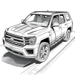 outline art for Chevrolet Tahoe RST coloring pages, white background, sketch style, full body, only use outline, clean line art, white background, no shadows and clear and well