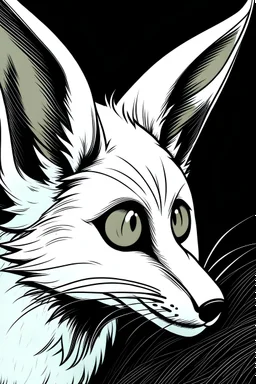 A white fox with big ears in the style of Maus comic book