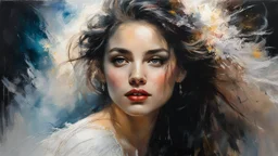 Portrait of stunningly beautiful woman with man, made of tulle, detailed fabric painting, Candlelight Insanely detailed painting by Pino Daeni, Jeremy Mann, Carne_Griffiths, Vadim Kashin, James Gurney, texture, 16k resolution, fine art, natural light, beautiful