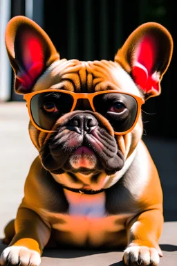 A french bulldog wearing sunglasses