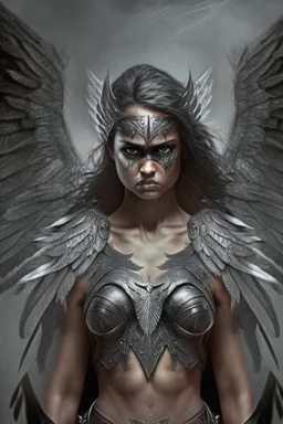 fierce female warrior angel with black wings