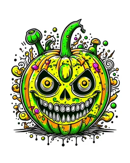 vector t-shirt art ready to print colorful graffiti illustration of a Halloween pumpkin, cute, action shot, vibrant color, punk, high detail, white background