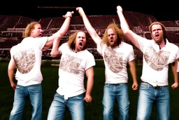 three heavy metal members playing on the wembley stadion