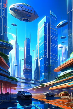 “A futuristic cityscape with towering skyscrapers, flying cars, and holographic billboards.”