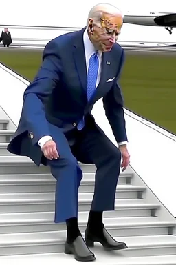 Joe Biden dressed as a wizard stumbling down the steps to air force one