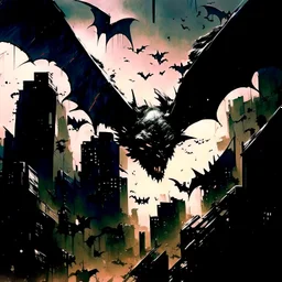 sketch-style painting high quality of a dragon art by Yoji Shinkawa and Valeria Burzo large bats in the background destroyed city budlings babies' in heaven