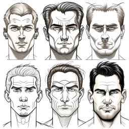 About drawing these features of a man's face Eyes: almond-shaped, medium-sized with defined eyelids and a direct and steady look. nose: a nose with prominent features, straight and with a slightly pointed tip, which can be described as a Roman nose. Mouth: Medium width with defined lips, neither too full nor too thin. Eyebrows: Naturally dense and curved, to match the shape of the face. Mustache: dense and arched following the shape of the upper lip.Chin and jaw: A prominent chin and defined j