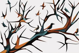 abstract birds perched on branches of crooked tree, in the style of masssurrealism --s 500 --v 6.0