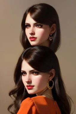 young woman, brown hair, dark orange eyes, hoop earrings, red blouse, elegant, dark eyeshadow, black eyeliner, high arch angular eyebrows, head and shoulders portrait, 8k resolution concept art portrait by Greg Rutkowski, Artgerm, WLOP, Alphonse Mucha dynamic lighting, hyperdetailed, intricately detailed, Splash art trending on Artstation